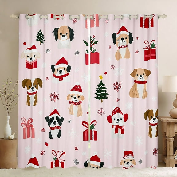 Manfei Cute Christmas Dog Black Out Curtains, Merry Xmas Curtains Pack of 2 (42x63 Each) for Girls, Snowflake Present Print Bedroom Curtains, Luxury Home Decor