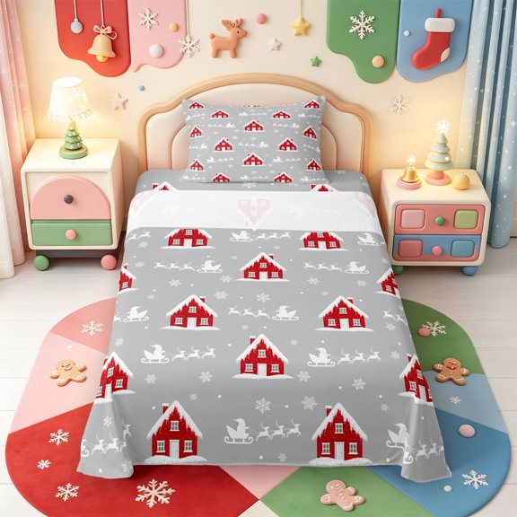 Manfei Cute Christmas Elf Twin Sheets,Winter Holiday Bedding,3-Piece,1 Flat Sheet,1 Fitted Sheet and 1 Pillowcase