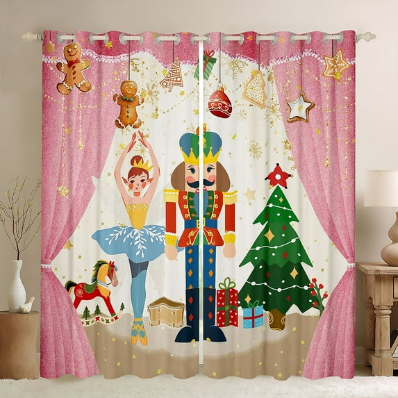 Homewish Cute Christmas Nutcracker Black Out Curtains, Cartoon Ballet Princess Curtains Pack of 2 (42x63 Each), Teens Kids Boys Girls Bedroom Curtains, Living Room Curtains Decor
