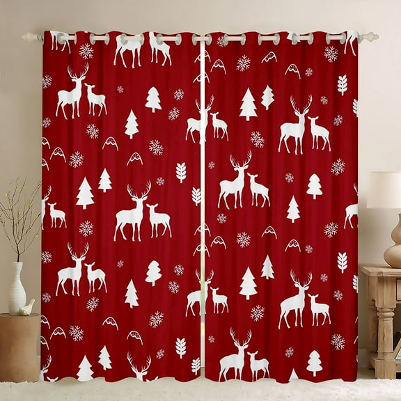 Manfei Cute Christmas Reindeer Black Out Curtains,Merry Xams Curtains Pack of 2 (42x63 Each),Red White Bedroom Curtains For Teens,Luxury Bedroom Decor