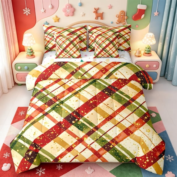 Manfei Cute Christmas Tree 7-Piece Twin Bedding,Merry Xmas Bedding Comforter Set,Xmas Reversible