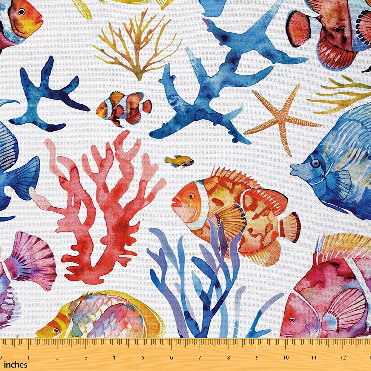Manfei Cute Colorful Fish Fabric by the Yard (3 Yards), Watercolor ...