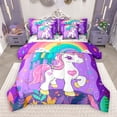 thumbnail image 1 of Manfei Cute Colorful Unicorn 7-Piece Bedding Comforter Set,Cartoon Animal King Bedding Sets,Graffiti Rainbow Bed Sheets For Girl Kids,Luxury Bedroom Decor Reversible, 1 of 8