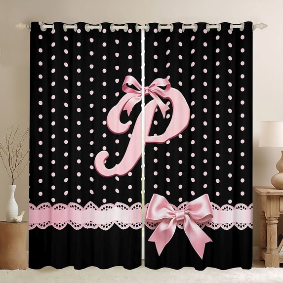 Manfei Cute Coquette Bow Knot Blackout Curtains,Cartoon Alphabet P Window Curtains Pack of 2 (38x45 Each)