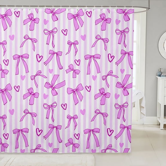 Manfei Cute Coquette Bow Shower Curtain 72Wx72L,Kawaii Bowknot Bathroom Curtain