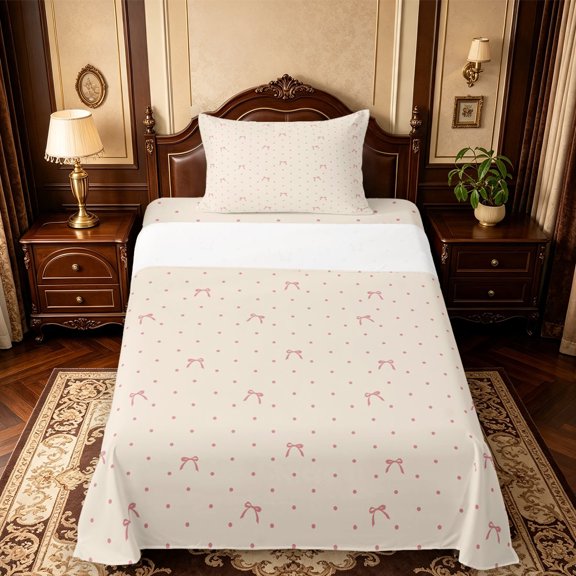 Manfei Cute Coquette Bow Twin Sheets,3D Cartoon Bowknot Print Bedding,3pcs,1 Flat Sheet,1 Fitted Sheet and 1 Pillowcase