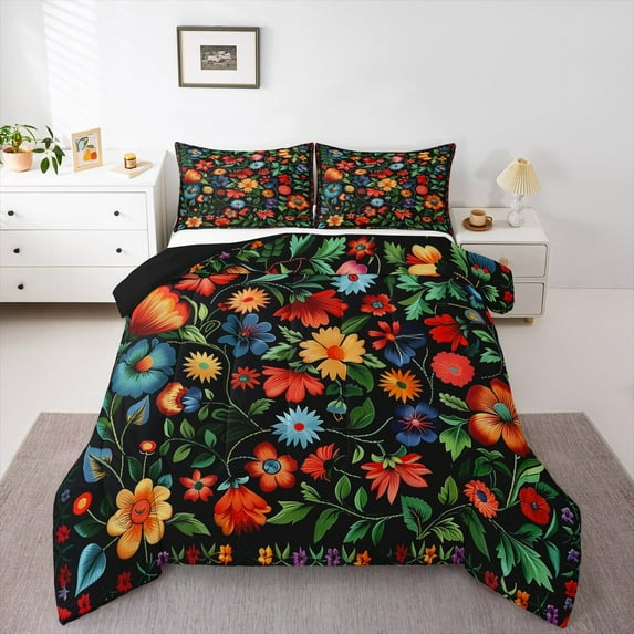Manfei Cute Country Floral King Size Comforter Sets,Natural Botanical Bedding Comforter Set,Farmhouse Flowers Bedding Set For Girl Boys,Ultra Soft Home Decor Reversible,3-Piece