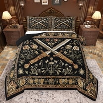 Manfei Cute Countryside Floral Bedding Comforter Set,Rustic Plant Twin Comforter Sets,Brown Black Bedding Set For Men Women,Ultra Soft Home Decor Reversible,2 Pieces