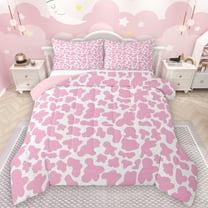 Manfei Cute Cow Pattern Bedding Comforter Set,Farm Animal Cattle Twin Comforter Sets,Pink White Bedding Set For Girls Kids,Microfiber Bedroom Decor Reversible,2-Piece