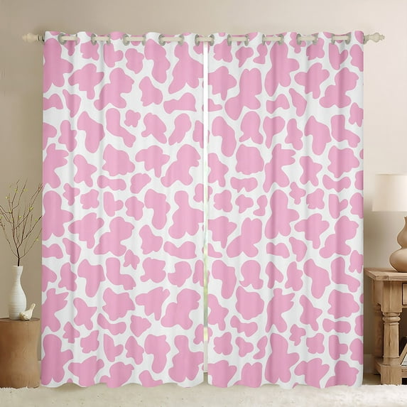 Manfei Cute Cow Pattern Black Out Curtains,Farm Animal Cattle Curtains Pack of 2 (42x63 Each),Pink White Bedroom Curtains For Girls Kids,Microfiber Bedroom Decor