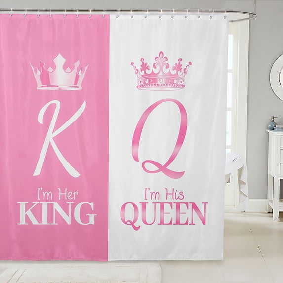 Manfei Cute Crown Print Shower Curtain 72Wx78L,Monogram Queen King Bath Curtain,Pink