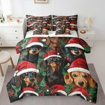 Manfei Cute Dachshund 7-Piece Twin Bedding Sets,Vintage Christmas Hat Bedding Comforter Set,Red Black Green Sheet Sets For Boys Kids,Ultra Soft Home Decor Reversible