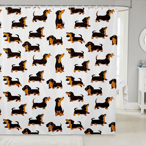 Manfei Cute Dachshund Shower Curtain 72Wx84L, Cartoon Animal Lover Bathroom Shower Curtain, White