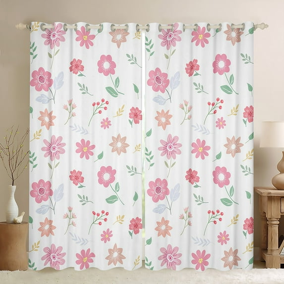 Manfei Cute Daisy Curtains Pack of 2 (42x84 Each),Kawaii Flower Curtains Blackout,Pink Floral Blossom Bedroom Curtains For Gitls Teens,Breathable Home Decor