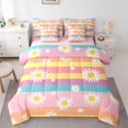 thumbnail image 1 of Manfei Cute Daisy Flower 7 Pieces Bedding Comforter Set,Colorful Geometric Striped Full Bedding Set,White Orange Pink Fitted Sheet Flat Sheet For Girls,Microfiber Bedroom Decor Reversible, 1 of 7