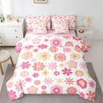 thumbnail image 1 of Manfei Cute Daisy Twin Bedding Sets 7pcs,Cartoon Floral Bedding Comforter Set 7pcs,Pink Yellow White Sheet Sets For Girl,Microfiber Room Decorative Reversible, 1 of 7