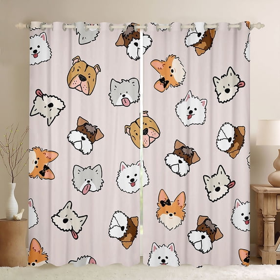 Manfei Cute Dalmatian Blackout Curtains, CartoonPet Animal Curtains Pack of 2 (42x84 Each), Light Pink