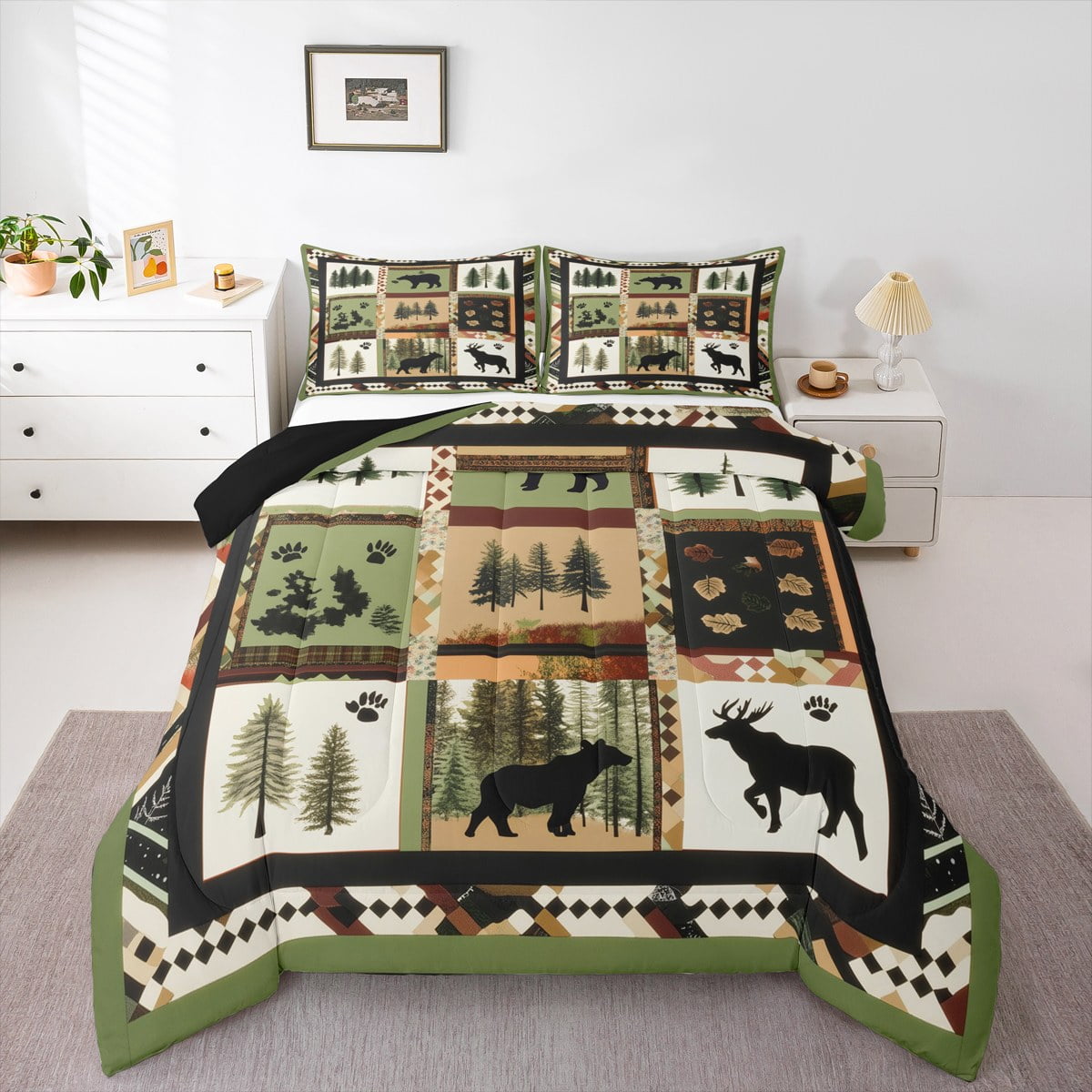 Manfei Cute Deer Bear Queen Comforter Set Wild Animal Bedding Sets manfei-cute-deer-bear-queen-comforter-set-wild-animal-bedding-sets