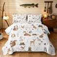thumbnail image 1 of Manfei Cute Deer Fox Quilt King, Fall Branches Plant King Coverlet Set, White Tan, Reversible, 3pcs, 1 Bedspread and 2 Pillowcases, 1 of 7