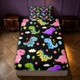 thumbnail image 1 of Manfei Cute Dino Animals Fitted Sheet Queen,Kawaii Flower Cloud Balloon Bedding,Black Green,3 Pieces,1 Fitted Sheet and 2 Pillowcases, 1 of 6