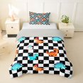 thumbnail image 1 of Manfei Cute Dino Animals Twin Duvet Cover,Dragon Checkerboard Twin Bedding,Black White,Navy Blue Reversible,1 Duvet Cover and 1 Pillowcase, 1 of 6