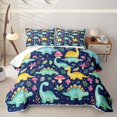 thumbnail image 1 of Manfei Cute Dino Animals Twin Quilt Set,Kawaii Mushroom Stars Twin Coverlet Set,Blue Green,2-Piece,1 Bedspread and 1 Pillowcase, 1 of 7