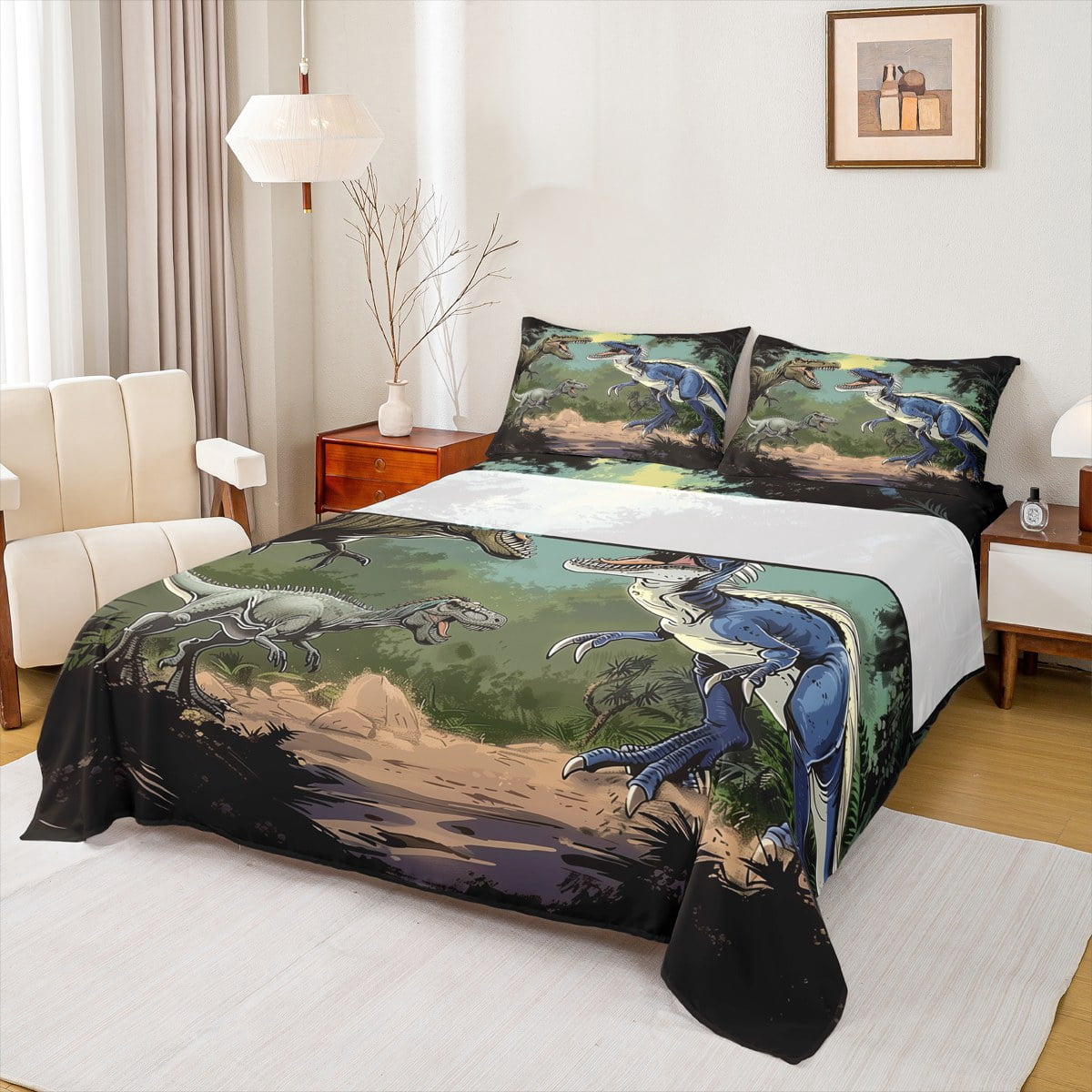 Manfei Cute Dinosaur 4-Piece Full Size Sheets for Teens Kids Children