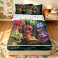 thumbnail image 1 of Manfei Cute Dinosaur Zipper Twin Comforter Sets with Fitted Sheet and 2 Pillowcases, Woodland Cartoon Animal Zipper Bedding Set, Dark Green, Polkadot Reversible, 4 Pieces, 1 of 7
