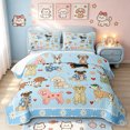 thumbnail image 1 of Manfei Cute Dog Lover Twin Quilt Set, Cartoon Daisy Twin Coverlet Set, Light Blue, 2pcs, 1 Bedspread and 1 Pillowcase, 1 of 6