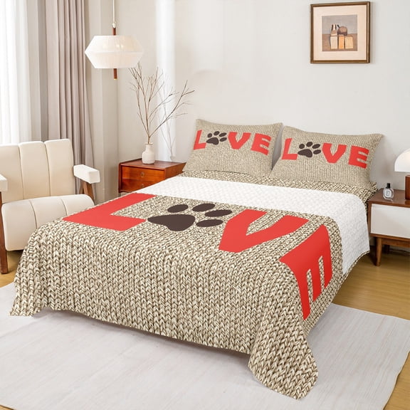 Manfei Cute Dogs Paws Full Size Sheets,Pet Animal Lovers Bed Sheets,Love Letters Pattern Sheet Sets For Teens,Breathable Home Decor,4-Piece