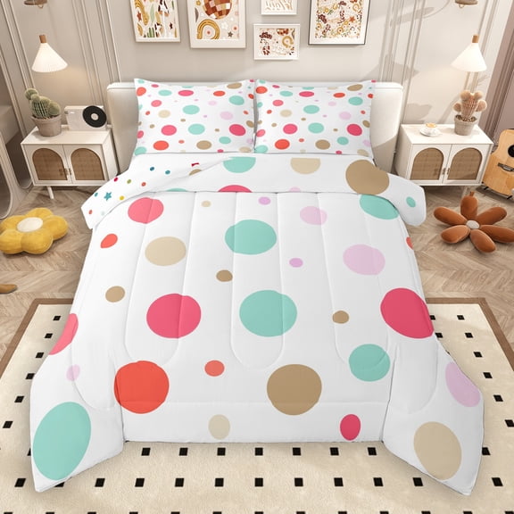 Manfei Cute Dot Pattern Bedding Comforter Set,Geometric Circle Twin Comforter Sets,Colorful Spot Bedding Set Girl,Super Cozy Room Decor Reversible,2 Pieces
