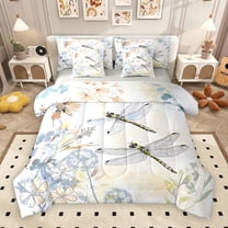 Manfei Cute Dragon 7-Piece Twin Bedding Sets,Rustic Flower Dandelion Bedding Comforter Set,Yellow White Sheet Sets For Girls Kids,Breathable Home Decor Reversible