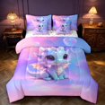 thumbnail image 1 of Manfei Cute Dragon Animals 7-Piece King Bedding,Kawaii Wildlife King Bed in a Bag,Purple Blue,Colorful Stars Reversible, 1 of 6