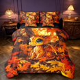 thumbnail image 1 of Manfei Cute Dragon Animals 7-Piece Twin Bedding,Trees Maple Leaf Bedding Comforter Set,Orange Red,Black Reversible, 1 of 6