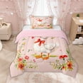 thumbnail image 1 of Manfei Cute Duck Red Bow Flower Twin Comforter Sets for Boys Girls, Rustic Animal Bedding Set, Pink Reversible, 2 Pieces, 1 of 6