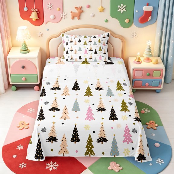 Manfei Cute Elf Twin Sheets,Christmas Winter Festive Bedding,3-Piece,1 Flat Sheet,1 Fitted Sheet and 1 Pillowcase