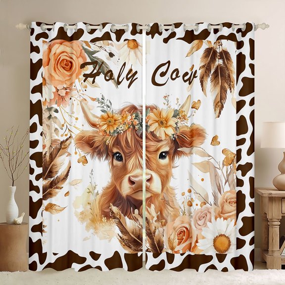 Homewish Cute Farmhouse Cow Black Out Curtains, Kawaii Flower Animal Curtains Pack of 2 (42x63 Each), Teens Kids Boys Girls Bedroom Curtains, Curtains and Drapes Bedroom Decor