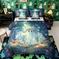 thumbnail image 1 of Manfei Cute Floral Ghost 7-Piece Twin Bedding, Sunflower Butterfly Halloween Bedding Comforter Set, Blue Green Yellow,Reversible, 1 of 7
