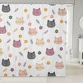 thumbnail image 1 of Manfei Cute Flower Cat Shower Curtain 72Wx84L, Cartoon Pet Animal Bathroom Shower Curtain, White, 1 of 5