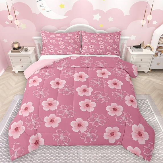 Manfei Cute Flower Daisy Bedding Comforter Set,Kawaii Cherry Blossom Twin Comforter Sets,Country Floral Bedding Set For Girls,Breathable Home Decor Reversible,2 Pieces