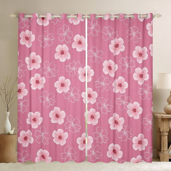 Manfei Cute Flower Daisy Black Out Curtains,Kawaii Cherry Blossom Curtains Pack of 2 (42x63 Each),Country Floral Bedroom Curtains For Girls,Breathable Home Decor