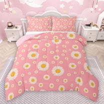 Manfei Cute Flowers Bedding Comforter Set,Kawaii Daisy Twin Comforter Sets,Yellow Pink Bedding Set For Girls Kids,Ultra Soft Home Decor Reversible,2-Piece