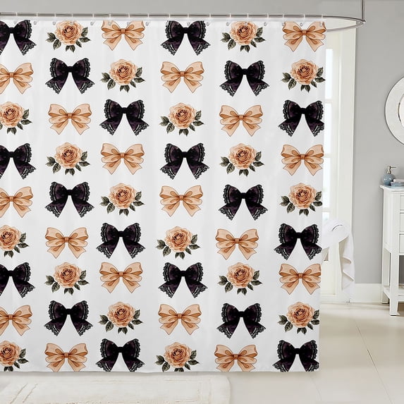 Manfei Cute Flowers Shower Curtain 72Wx84L,Cartoon Bowtie Bathroom Shower Curtain