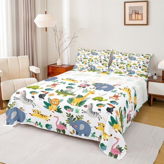 Manfei Cute Flowers Twin Sheet Sets,Pink Flamingo Twin Fitted Sheet,Rustic Monstera Flam Leaf Flat Sheet For Teens,Super Cozy Room Decor,3pcs