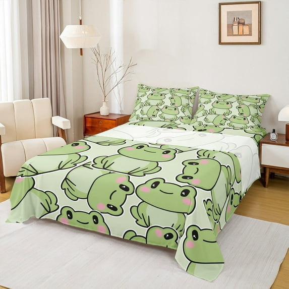 Manfei Cute Frog Twin Sheet Sets,Rustic Wild Animal Twin Fitted Sheet,Cartoon Frog Flat Sheet For Kids,Luxury Bedroom Decor,3-Piece