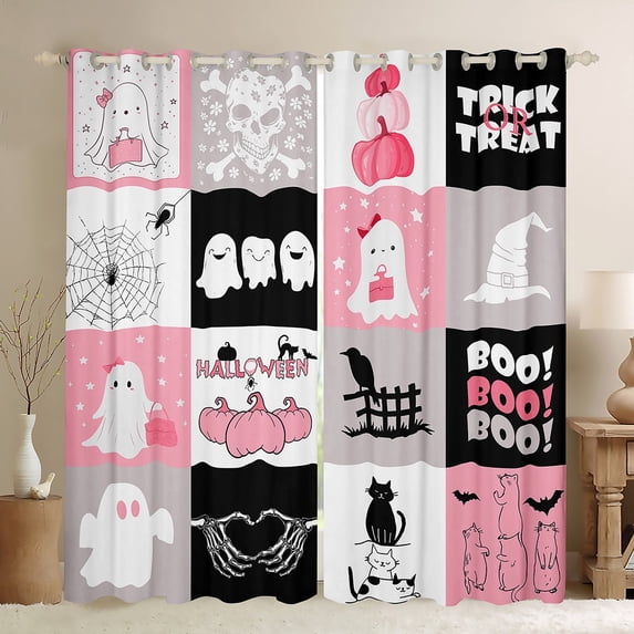 Manfei Cute Ghost Black Out Curtains,Halloween Theme Curtains Pack of 2 (42x63 Each),Spooky Skull Bedroom Curtains For Girl Kids,Super Cozy Bedroom Decoration