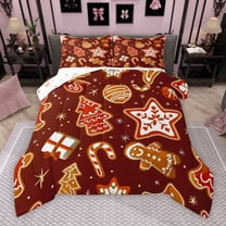 Manfei Cute Gingerbread Man Bedding Comforter Set for Kid, Red Brown Christmas Twin Comforter Sets, Xmas Tree Stars Gifts Reversible Bedding Set, Luxury Bedroom Decor, 2 Pieces