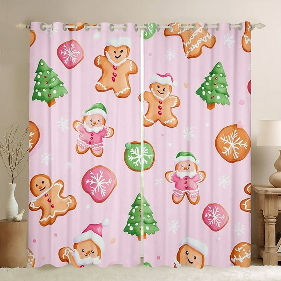 Manfei Cute Gingerbread Man Black Out Curtains,Merry Christmas Curtains Pack of 2 (42x63 Each),Pink Green Bedroom Curtains For Girls,Ultra Soft Home Decor