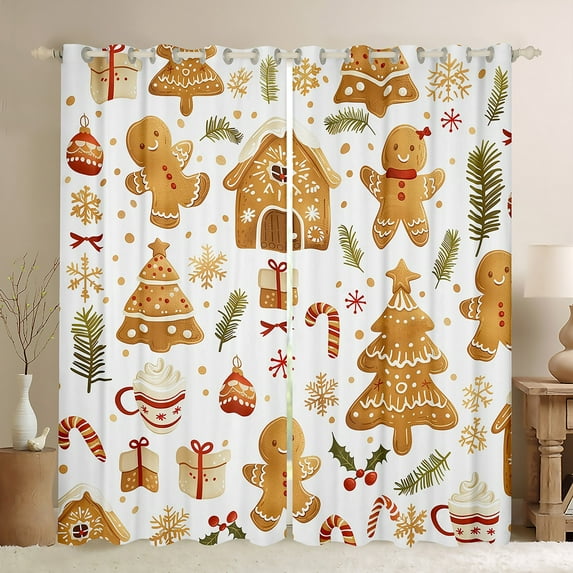 Manfei Cute Gingerbread Man Blackout Curtains Set of 2 (52x84 Each), Christmas Gifts Window Curtains, Vintage Western Festival Curtains and Drapes, Curtains Blackout Room Decor