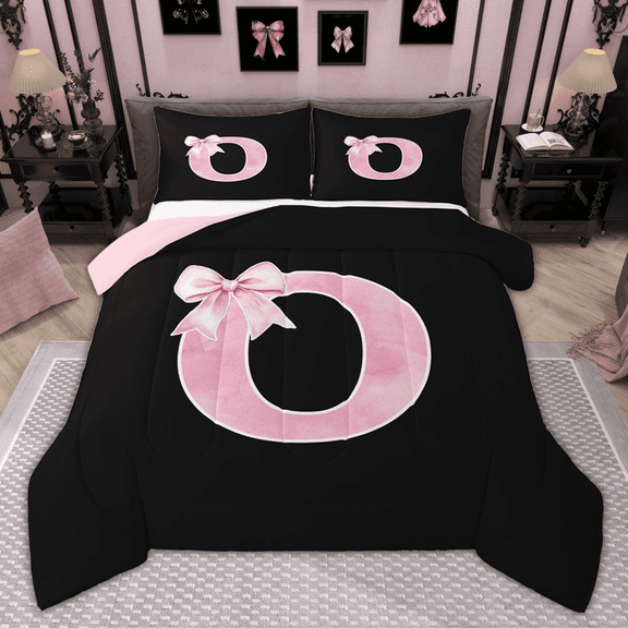 Manfei Cute Girls Bowknot Bowtie Bedding Comforter Set, Monogrammed Twin Comforter Sets, Personalized Letter O Bedding Set, Lightweight Bedroom Decor, Reversible 2-Piece
